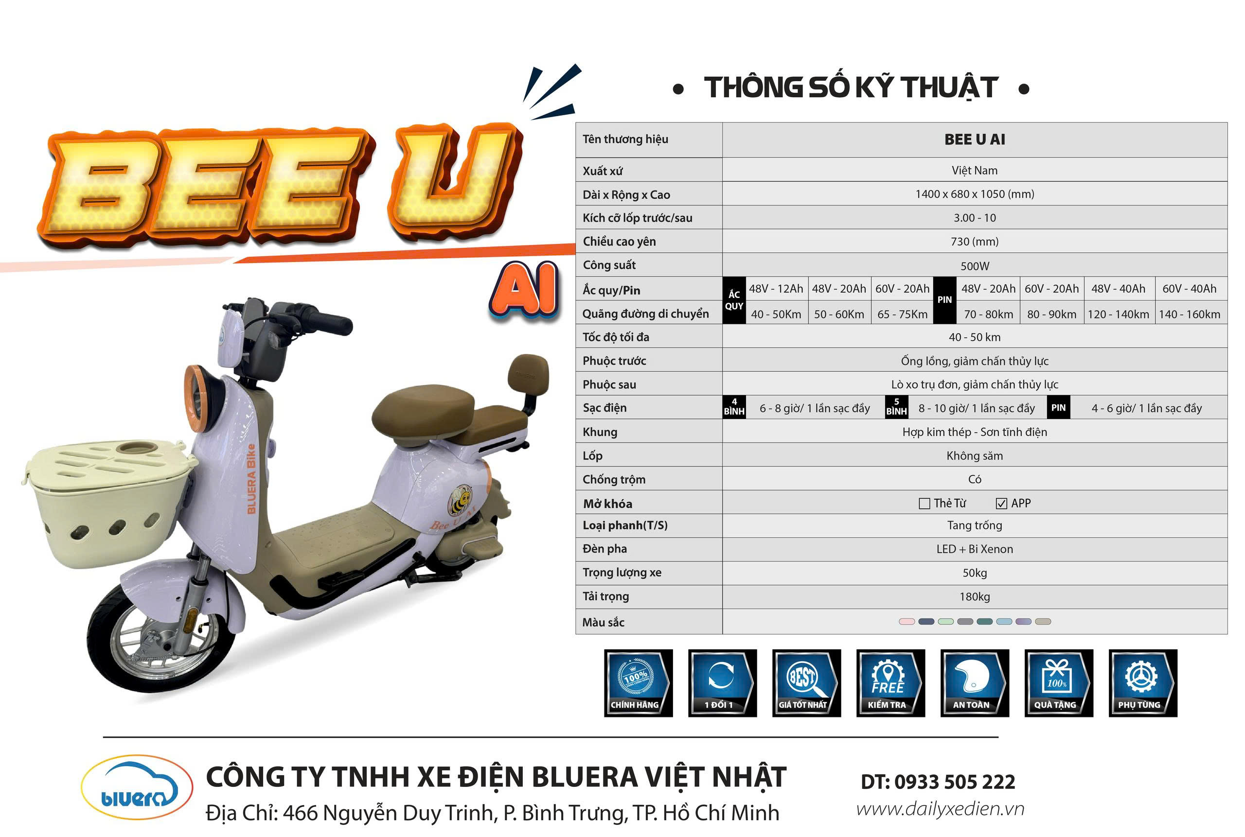 Thông số kỹ thuật xe điện Bluera Bee U