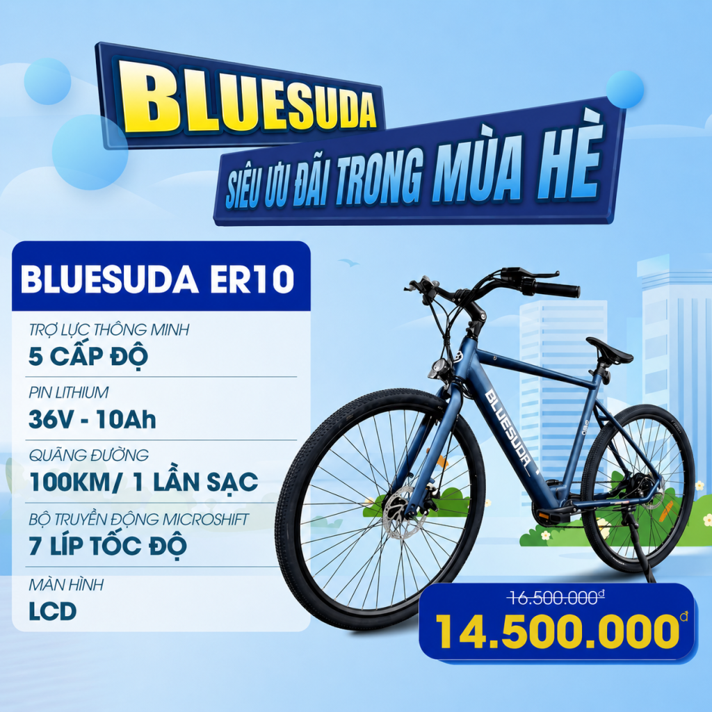 ƯU ĐÃI XE ĐẠP TRỢ LỰC BLUESUDA LĂN BÁNH – HÈ SANG CHẢNH: GIẢI NHIỆT 2 TRIỆU ĐỒNG 1 Ưu đãi xe đạp trợ lực mùa hè 2026 Bluesuda