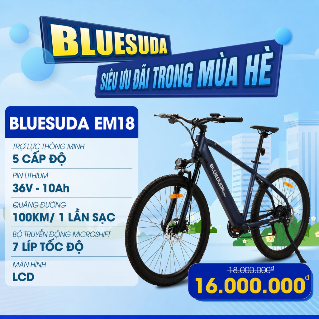 ƯU ĐÃI XE ĐẠP TRỢ LỰC BLUESUDA LĂN BÁNH – HÈ SANG CHẢNH: GIẢI NHIỆT 2 TRIỆU ĐỒNG 3 Ưu đãi xe đạp trợ lực mùa hè 2026 Bluesuda