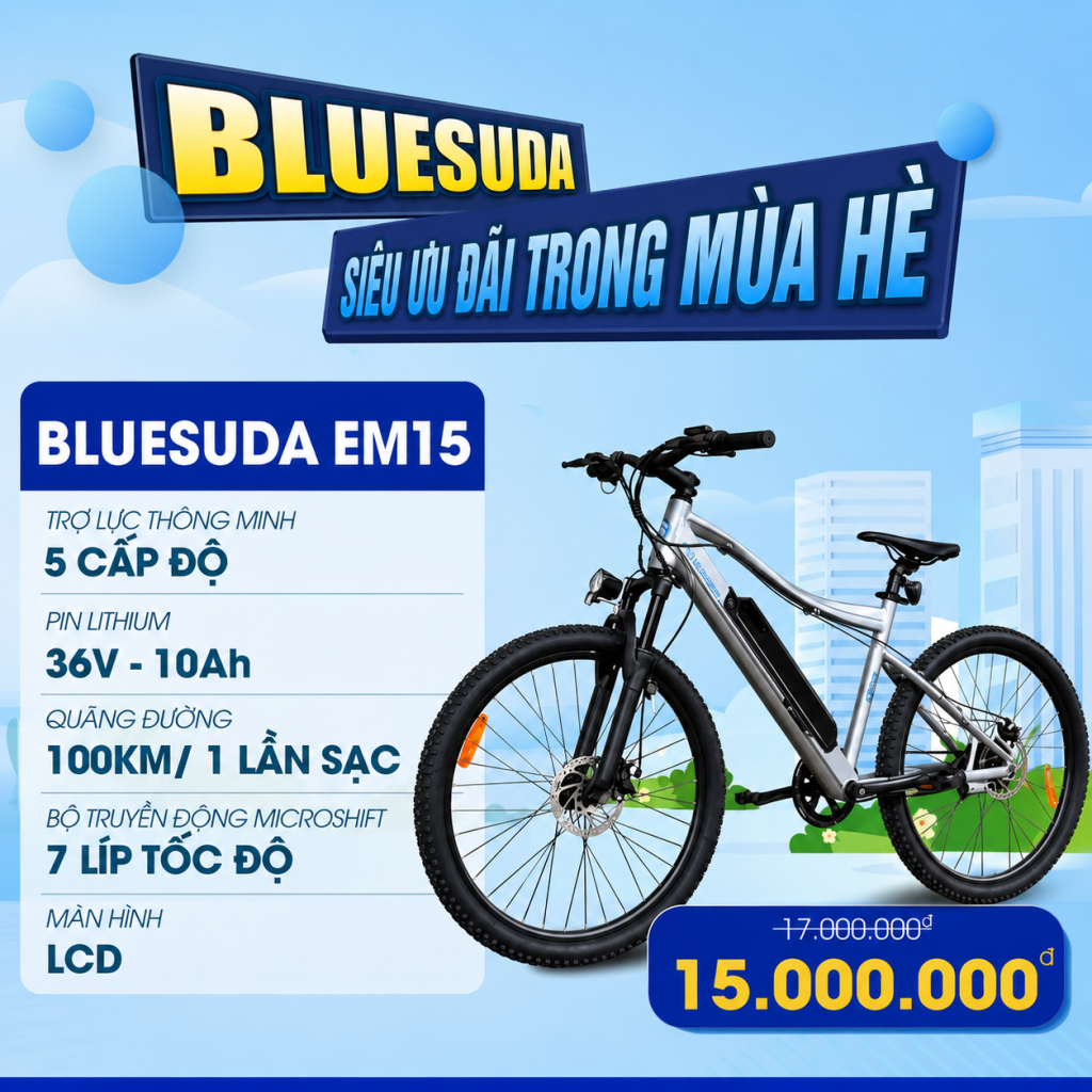 ƯU ĐÃI XE ĐẠP TRỢ LỰC BLUESUDA LĂN BÁNH – HÈ SANG CHẢNH: GIẢI NHIỆT 2 TRIỆU ĐỒNG 2 Ưu đãi xe đạp trợ lực mùa hè 2026 Bluesuda