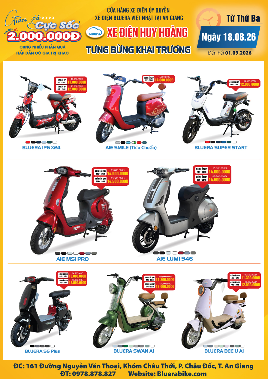 Coming Soon Bluera Việt Nhật Huy Hoàng – Cửa Hàng Xe Điện Tại An Giang